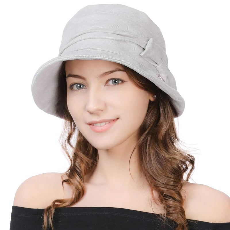 Comhats Womens 1920s Vintage Fedora Bowler Cloche Bucket Church Derby Party Hat Fall Winter Floppy Ladies Grey - Image 1